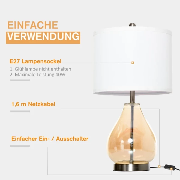 ® Tafellampen Modern 2-set Tafellampen E27 Bedlamp Linnen Glas Amber 5