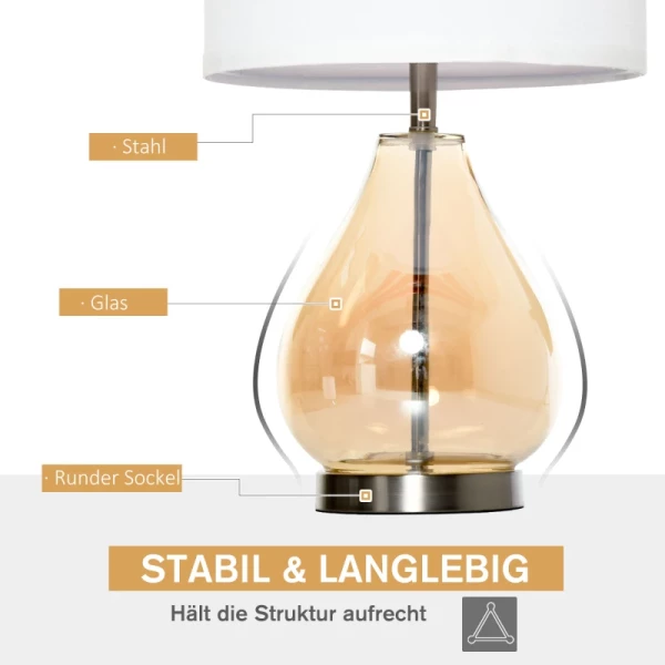 ® Tafellampen Modern 2-set Tafellampen E27 Bedlamp Linnen Glas Amber 6