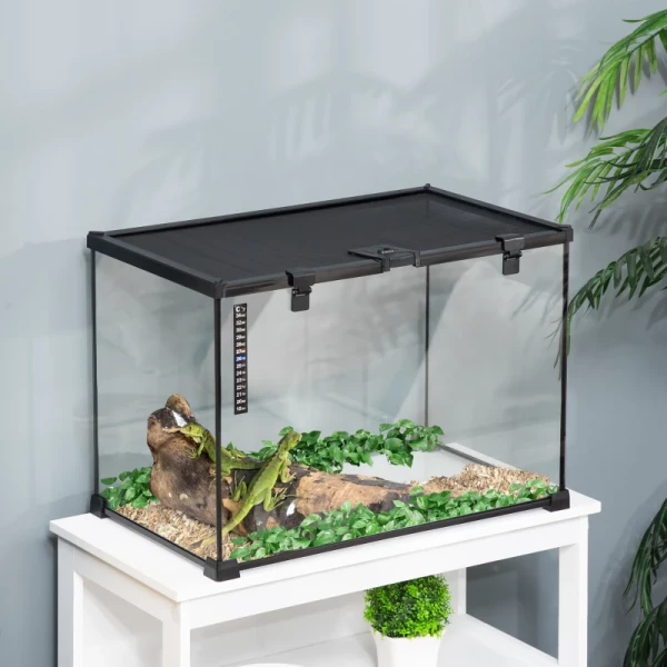  Terrarium Voor Reptielen Reptielenvoerbox Glasterrarium Amfibieën Spinachtigen Met Thermometer Reptielenkweekbox Metaal Zwart 50 X 30 X 35 Cm 2