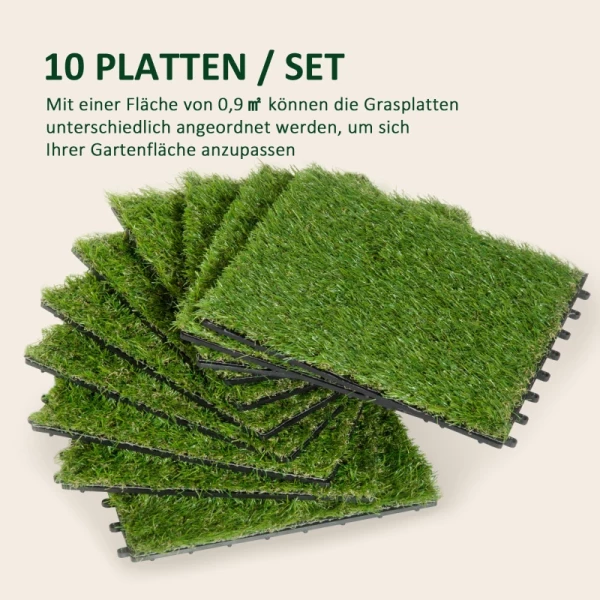  Terrastegelset Kunstgras Grasmat Vloertegel 10 Stuks, 25mm, 30x30cm, Groen 7