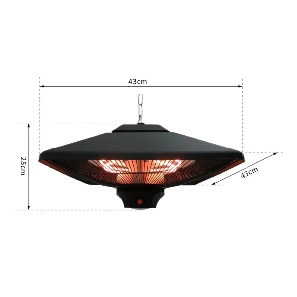  Terrasverwarmer Plafond Heater Met Afstandsbediening LED Verlichting, 2000W, 43x43x25cm 3