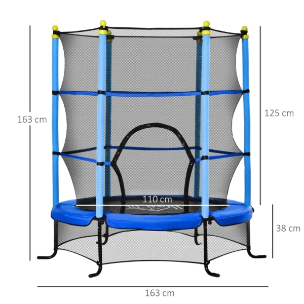  Trampoline Ø163 Cm Tuintrampoline Minitrampoline Voor Kinderen Met Veiligheidsnet Randafdekking Peutertrampoline Om Binnen En Buiten Te Springen Rubberen Touw Gevoerd Staalblauw Tot 45 Kg 3