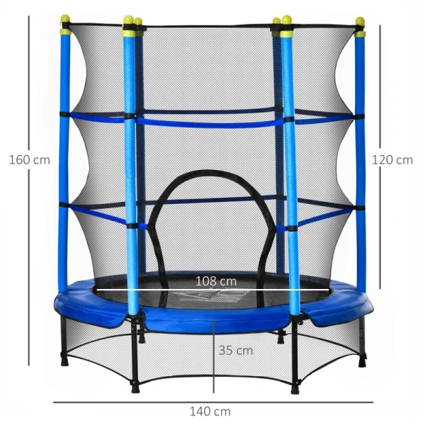  Trampoline Voor Kinderen Ø140 Cm Fitnesstrampoline Met Veiligheidsnet Randafdekking Rubber Touw Gepolsterd Binnen Buiten Springen Tuintrampoline Staal Blauw Tot 45 Kg 3