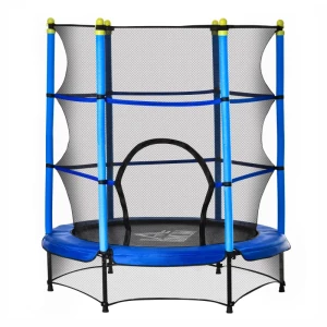  Trampoline Voor Kinderen Ø140 Cm Fitnesstrampoline Met Veiligheidsnet Randafdekking Rubber Touw Gepolsterd Binnen Buiten Springen Tuintrampoline Staal Blauw Tot 45 Kg 1