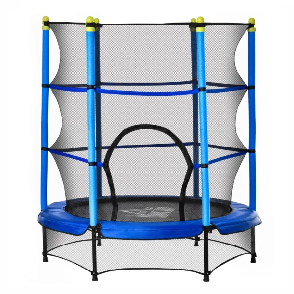 Trampoline Voor Kinderen Ø140 Cm Fitnesstrampoline Met Veiligheidsnet Randafdekking Rubber Touw Gepolsterd Binnen Buiten Springen Tuintrampoline Staal Blauw Tot 45 Kg 1