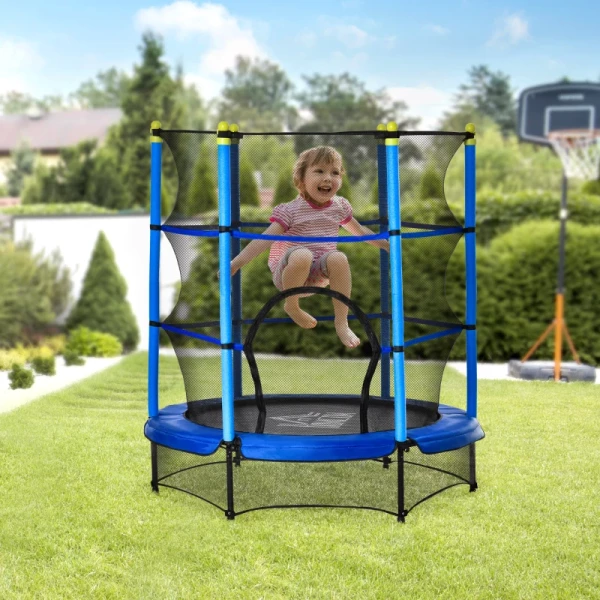  Trampoline Voor Kinderen Ø140 Cm Fitnesstrampoline Met Veiligheidsnet Randafdekking Rubber Touw Gepolsterd Binnen Buiten Springen Tuintrampoline Staal Blauw Tot 45 Kg 10