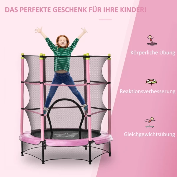  Trampoline Voor Kinderen Ø140 Cm Fitnesstrampoline Met Veiligheidsnet Randafdekking Rubber Touw Gepolsterd Indoor Outdoor Springen Tuintrampoline Staal Roze Tot 45 Kg 4