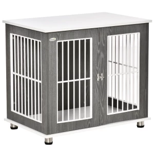  Transportbox Voor Middelgrote En Kleine Honden, Afsluitbaar Engineered Wood Steel Grey + White 1