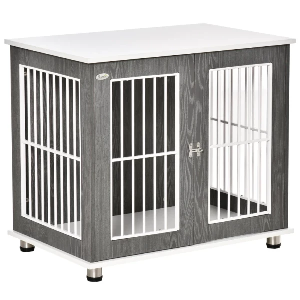 Transportbox Voor Middelgrote En Kleine Honden, Afsluitbaar Engineered Wood Steel Grey + White 1