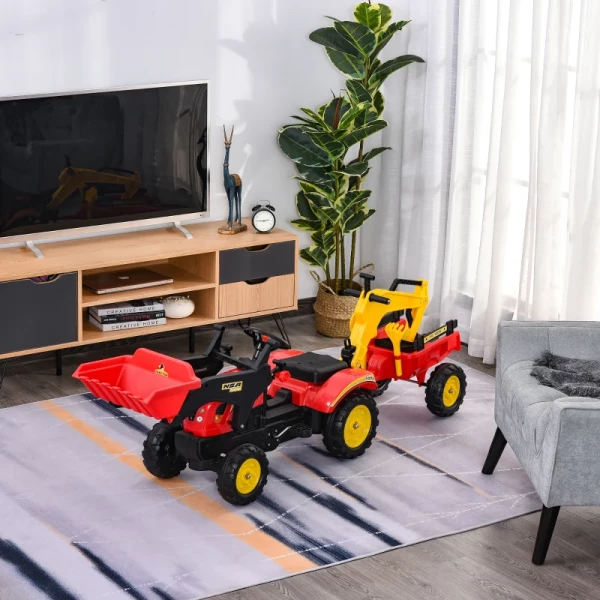  Traptrekker Met Aanhanger Trapgraafmachine Trekker Met Voorlader Kindertraptractor Vanaf 3 Jaar Graafmachine Kinderen Staal Kunststof Rood 179 X 42 X 59 Cm 2