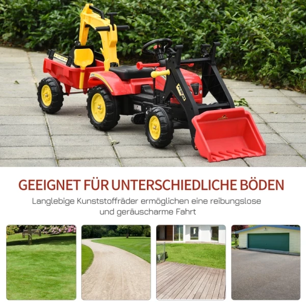  Traptrekker Met Aanhanger Trapgraafmachine Trekker Met Voorlader Kindertraptractor Vanaf 3 Jaar Graafmachine Kinderen Staal Kunststof Rood 179 X 42 X 59 Cm 7