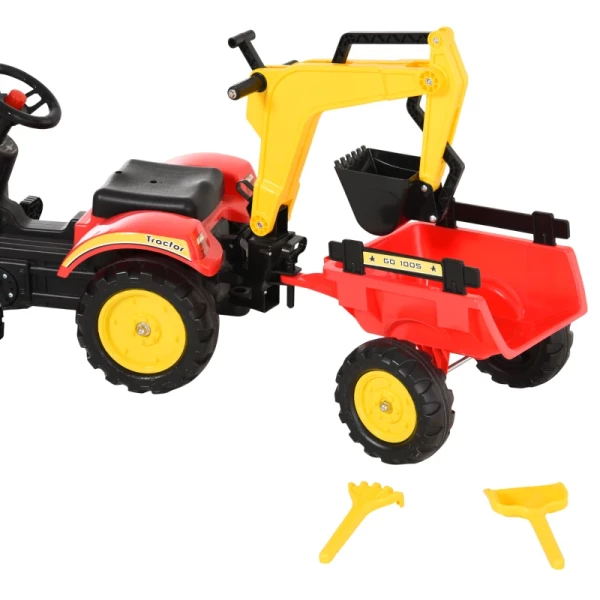  Traptrekker Met Aanhanger Trapgraafmachine Trekker Met Voorlader Kindertraptractor Vanaf 3 Jaar Graafmachine Kinderen Staal Kunststof Rood 179 X 42 X 59 Cm 9