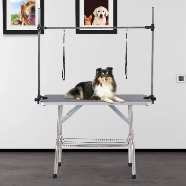  Trimtafel, Dierentrimtafel, Scheertafel, Trimtafel Met Ondermand Voor Honden, In Hoogte Verstelbaar, Opklapbaar, Roestvrij Staal, Metaal, Zwart, 107 X 60 X 170 Cm 2