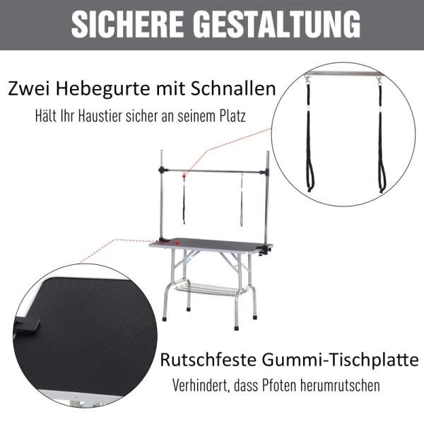  Trimtafel, Dierentrimtafel, Scheertafel, Trimtafel Met Ondermand Voor Honden, In Hoogte Verstelbaar, Opklapbaar, Roestvrij Staal, Metaal, Zwart, 107 X 60 X 170 Cm 4