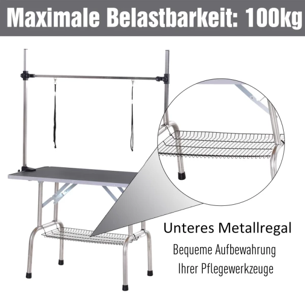  Trimtafel, Dierentrimtafel, Scheertafel, Trimtafel Met Ondermand Voor Honden, In Hoogte Verstelbaar, Opklapbaar, Roestvrij Staal, Metaal, Zwart, 107 X 60 X 170 Cm 6