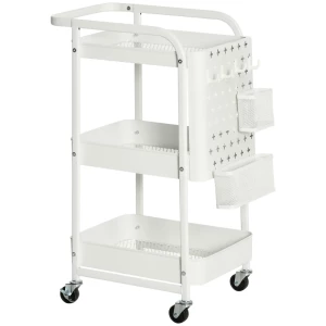  Trolley Met 3 Planken En Zijpaneel, Staal+PP, Wit, 51,5 X 32 X 75,6 Cm 1