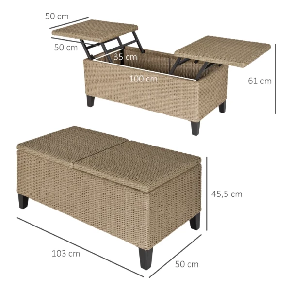  Tuin Bijzettafel Opbergkist Rotan Effect Stalen Frame Kaki 103 X 50 X 45,5 Cm 3