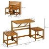  Tuinbank, 2-in-1 Combinatie, Tafel Met 2 Krukken, Larikshout, Weerbestendig, Teak, 158 X 48 X 80 Cm 3