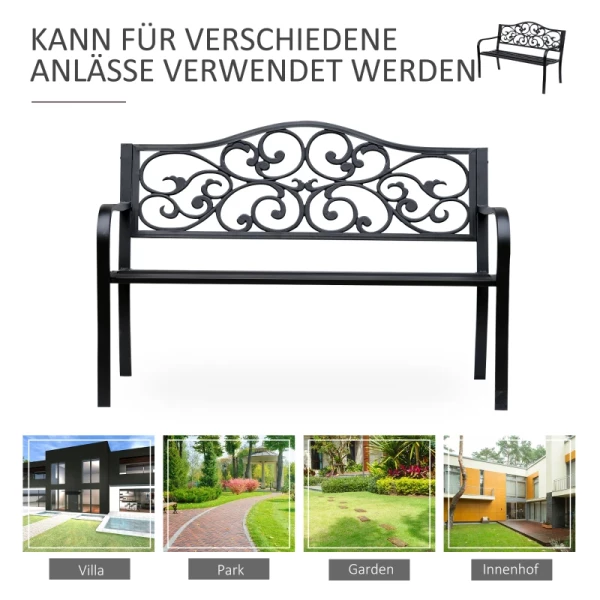  Tuinbank 3-zits Stalen Bank Bank Met Armleuningen Gietijzer Zwart 127 X 60 X 89 Cm 6