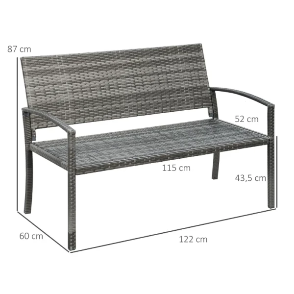  Tuinbank In Rotanlook Met Stalen Frame Voor 2 Personen, Grijs, 122 X 60 X 87 Cm 3