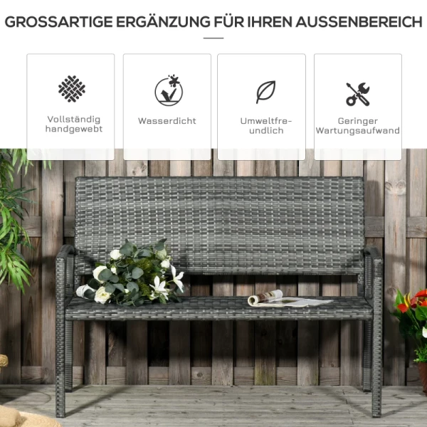  Tuinbank In Rotanlook Met Stalen Frame Voor 2 Personen, Grijs, 122 X 60 X 87 Cm 4