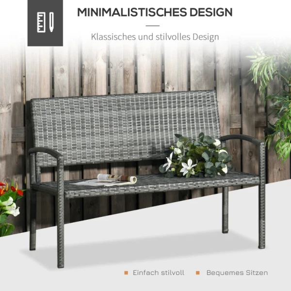  Tuinbank In Rotanlook Met Stalen Frame Voor 2 Personen, Grijs, 122 X 60 X 87 Cm 5