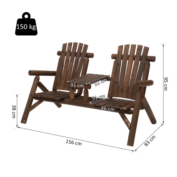  Tuinbank Met Tafel, Tuinmeubelen, Bank, 2 Stoelen, Massief Hout, Bruin, 157 X 88 X 103 Cm 3