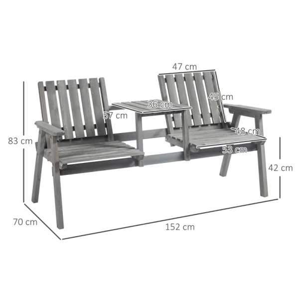  Tuinbank Met Tafel, Zitgroep, Tuinmeubelen, Met Parasolgat, Bank, 2 Stoelen, Massief Hout, Grijs, 152 X 70 X 83 Cm 3