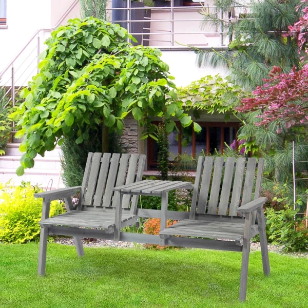  Tuinbank Met Tafel, Zitgroep, Tuinmeubelen, Met Parasolgat, Bank, 2 Stoelen, Massief Hout, Grijs, 152 X 70 X 83 Cm 10