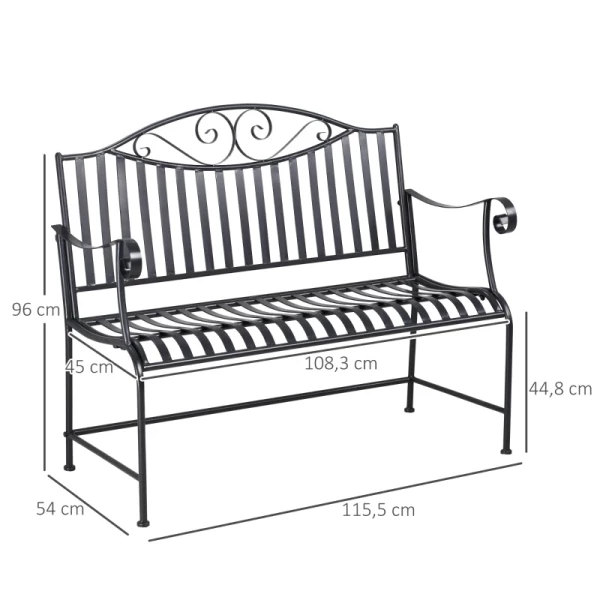  Tuinbank Zitje Parkbank 2-zits Metalen Bank Stalen Frame Met Armleuningen Voor Tuin Balkon En Terras Tot 220 Kg Belasting Grijs 15,5 X 54 X 96 Cm 3