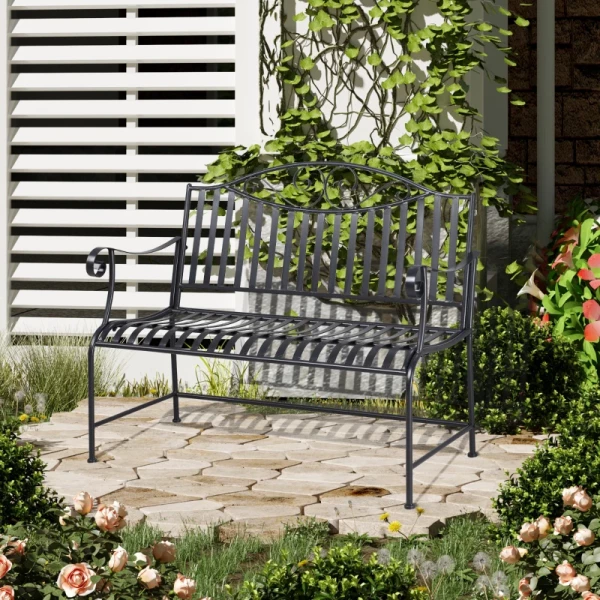  Tuinbank Zitje Parkbank 2-zits Metalen Bank Stalen Frame Met Armleuningen Voor Tuin Balkon En Terras Tot 220 Kg Belasting Grijs 15,5 X 54 X 96 Cm 6