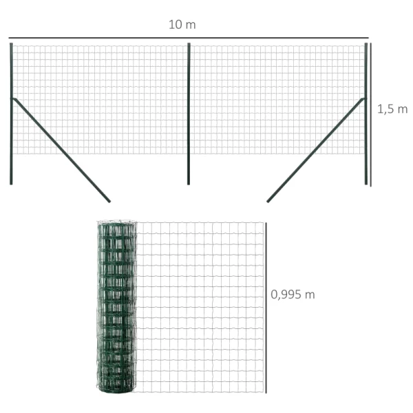  Tuinhek 10 X 1,5 M Volièregaas Gaas Tuinhek Rolgaas Sterk Staal Groen 3