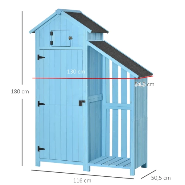  Tuinhuisje Gereedschapsschuur Gereedschapsschuur Met Brandhoutopslag Gereedschapsschuur Met 3 Planken Asfalt Dak Dennenhout Hemelsblauw 130 X 54,5 X 180 Cm 3