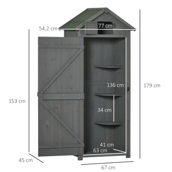  Tuinkast Tuinhuisje Gereedschapsschuur Gereedschapsschuur Met Planken Asfalt Dakraam Hout Grijs + Groen 77 X 54,2 X 179 Cm 3