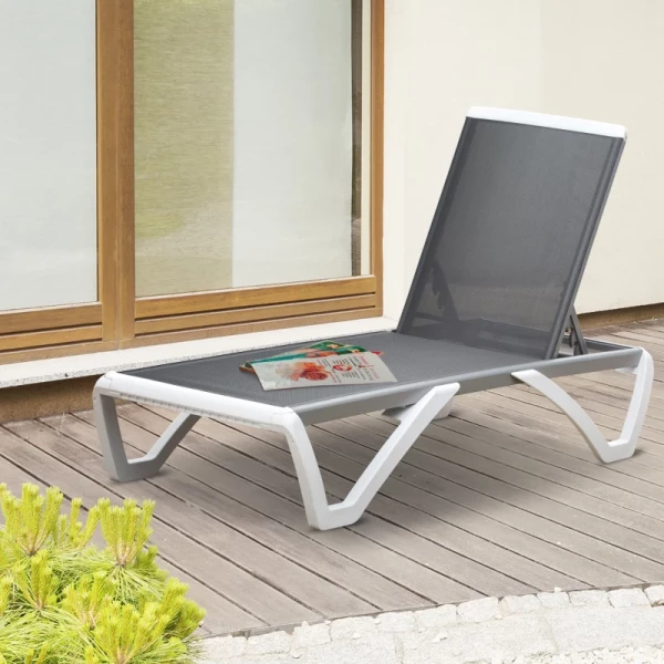  Tuinligbed Aluminium Ligbed Stoffen Ligbed Relaxligbed 5-voudig Verstelbaar Ergonomische Tekstregel Grijs + Wit 170 X 67,5 X 95 Cm 2