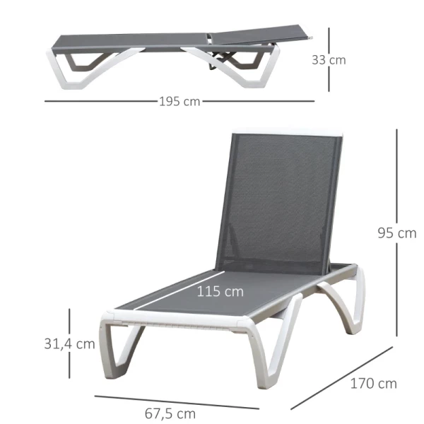  Tuinligbed Aluminium Ligbed Stoffen Ligbed Relaxligbed 5-voudig Verstelbaar Ergonomische Tekstregel Grijs + Wit 170 X 67,5 X 95 Cm 3