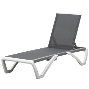  Tuinligbed Aluminium Ligbed Stoffen Ligbed Relaxligbed 5-voudig Verstelbaar Ergonomische Tekstregel Grijs + Wit 170 X 67,5 X 95 Cm 1