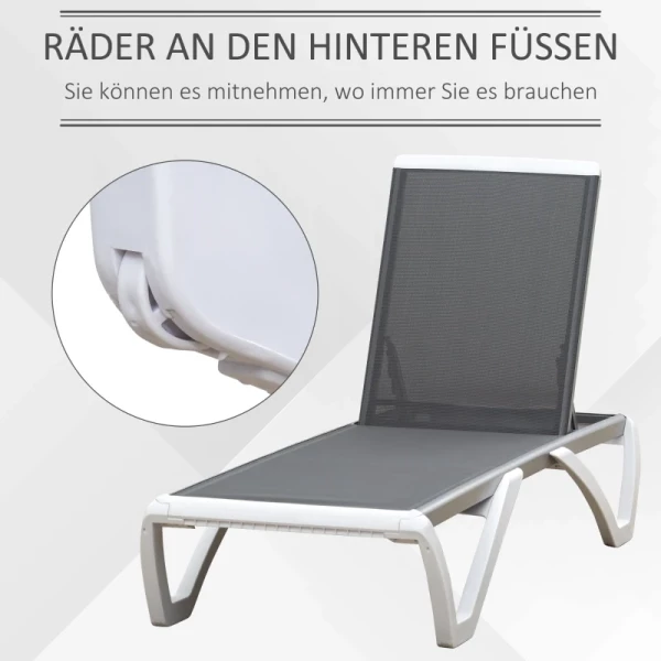  Tuinligbed Aluminium Ligbed Stoffen Ligbed Relaxligbed 5-voudig Verstelbaar Ergonomische Tekstregel Grijs + Wit 170 X 67,5 X 95 Cm 6