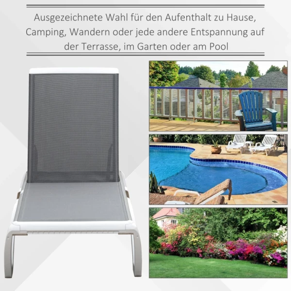  Tuinligbed Aluminium Ligbed Stoffen Ligbed Relaxligbed 5-voudig Verstelbaar Ergonomische Tekstregel Grijs + Wit 170 X 67,5 X 95 Cm 7