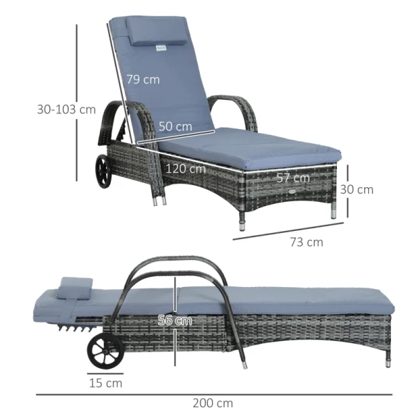  Tuinligstoel Ligstoel Rotan Ligstoel Tuinmeubel Ligstoel Mobiel Met Kussens, Poly Rotan + Metaal, Grijs, 200x73x30-103cm 3