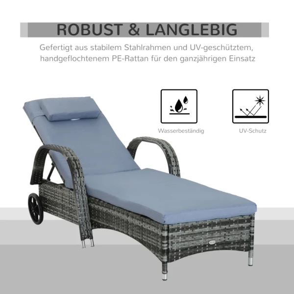  Tuinligstoel Ligstoel Rotan Ligstoel Tuinmeubel Ligstoel Mobiel Met Kussens, Poly Rotan + Metaal, Grijs, 200x73x30-103cm 4