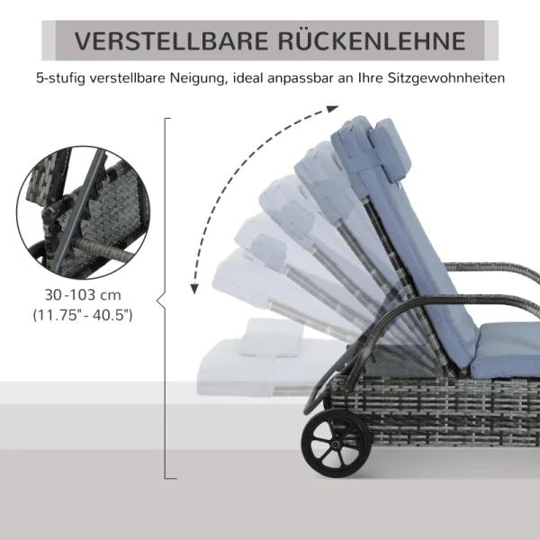  Tuinligstoel Ligstoel Rotan Ligstoel Tuinmeubel Ligstoel Mobiel Met Kussens, Poly Rotan + Metaal, Grijs, 200x73x30-103cm 6