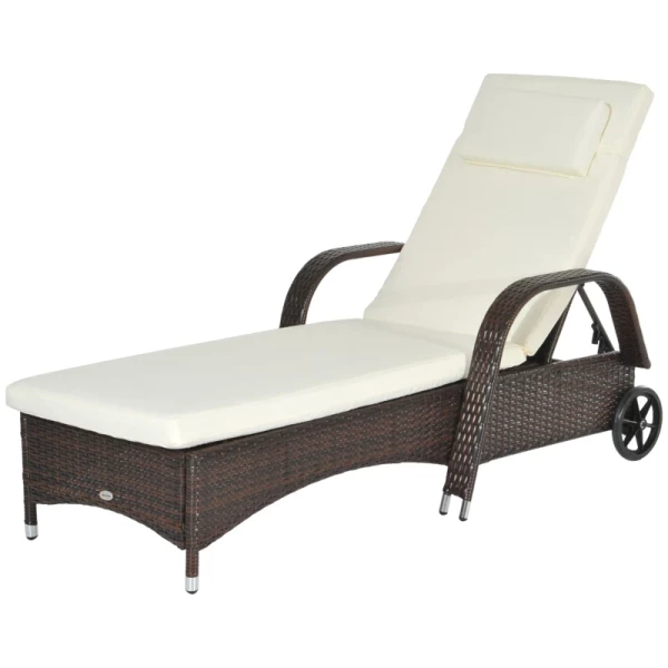  Tuinligstoel Ligstoel Rotan Ligstoel Tuinmeubel Mobiel Met Kussens En Wielen, Polyrattan + Metaal, Koffiebruin, 200 X 73 X 30-103cm 11