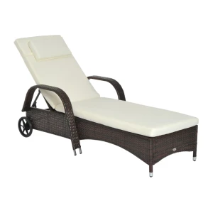  Tuinligstoel Ligstoel Rotan Ligstoel Tuinmeubel Mobiel Met Kussens En Wielen, Polyrattan + Metaal, Koffiebruin, 200 X 73 X 30-103cm 1