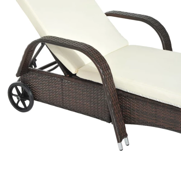  Tuinligstoel Ligstoel Rotan Ligstoel Tuinmeubel Mobiel Met Kussens En Wielen, Polyrattan + Metaal, Koffiebruin, 200 X 73 X 30-103cm 9