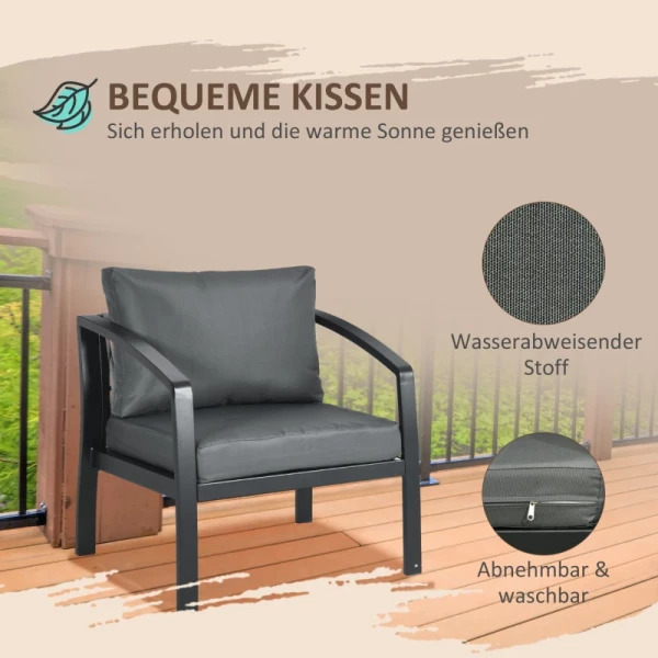  Tuinmeubelset 1 Glazen Tafel 1 Bank 2 Fauteuils Weerbestendig Grijs + Zwart 5