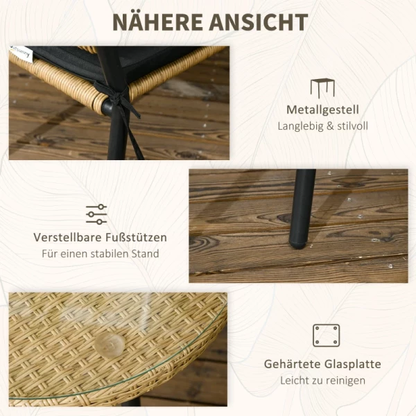  Tuinmeubelset, 3-delig, Rotan Look, Ronde Tafel, Twee Stoelen, Incl. Zitkussen, Zandkleur 6