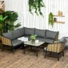  Tuinmeubelset, 5 Stuks, Rotan Look, Hoekbank, Tweezitsbank, Fauteuil, Salontafel, Zitkussen, Aluminium Frame 2