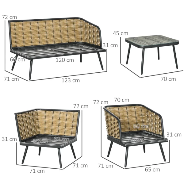  Tuinmeubelset, 5 Stuks, Rotan Look, Hoekbank, Tweezitsbank, Fauteuil, Salontafel, Zitkussen, Aluminium Frame 3