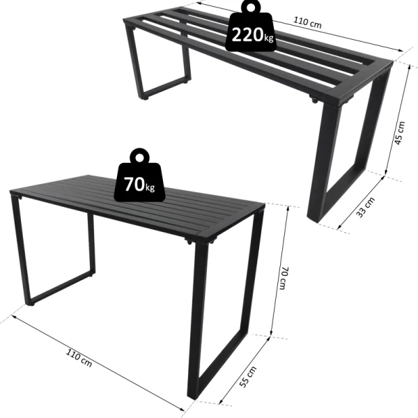  Tuinmeubelset Vaste Set 3-delig. Zitgroep Tuinset 1 X Tafel 2 X Bank Metaal Zwart 110 X 55 X 70 Cm 3